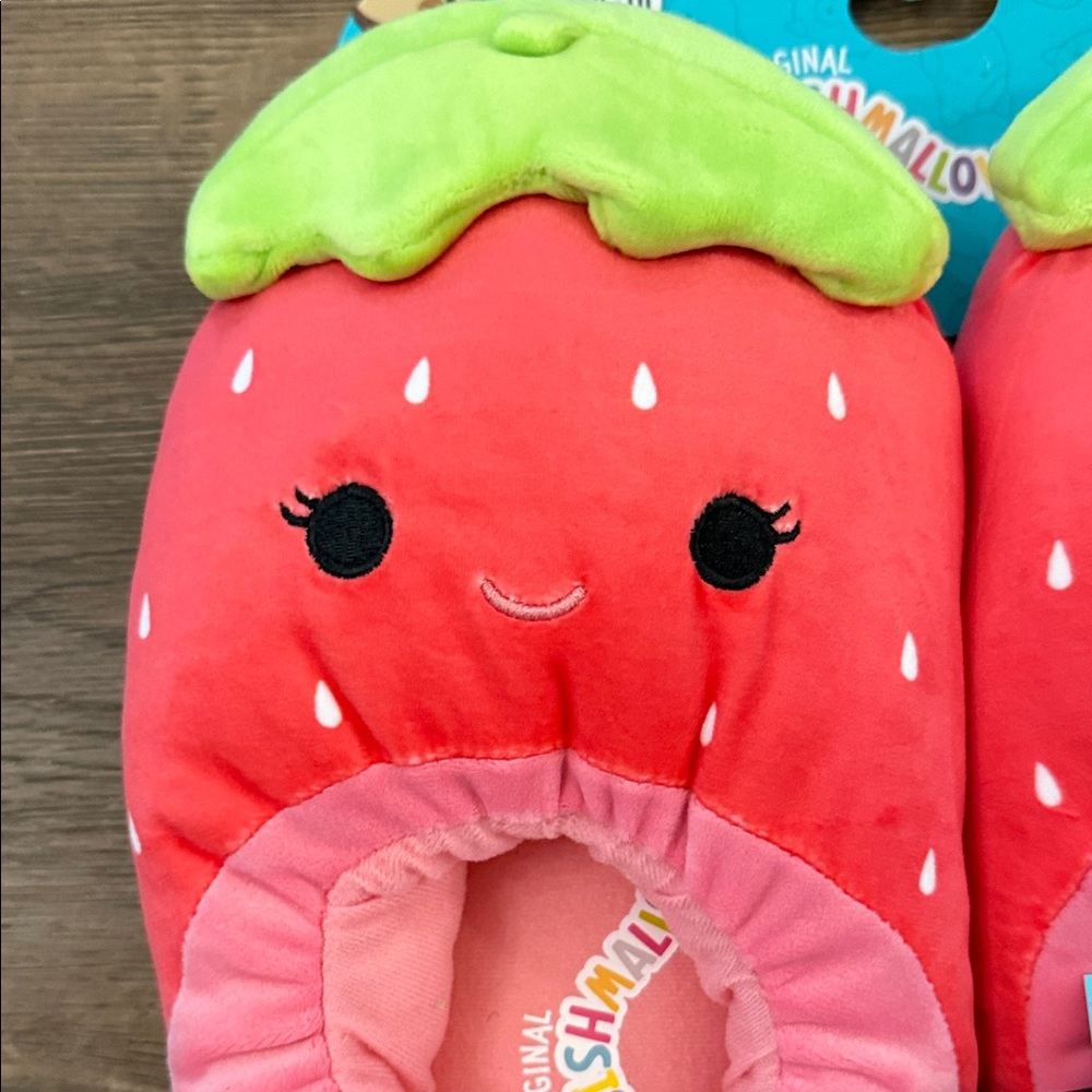 Original Squishmallows Strawberry Plush Slippers - Pink & Green Size 9/10 - Picture 4 of 6